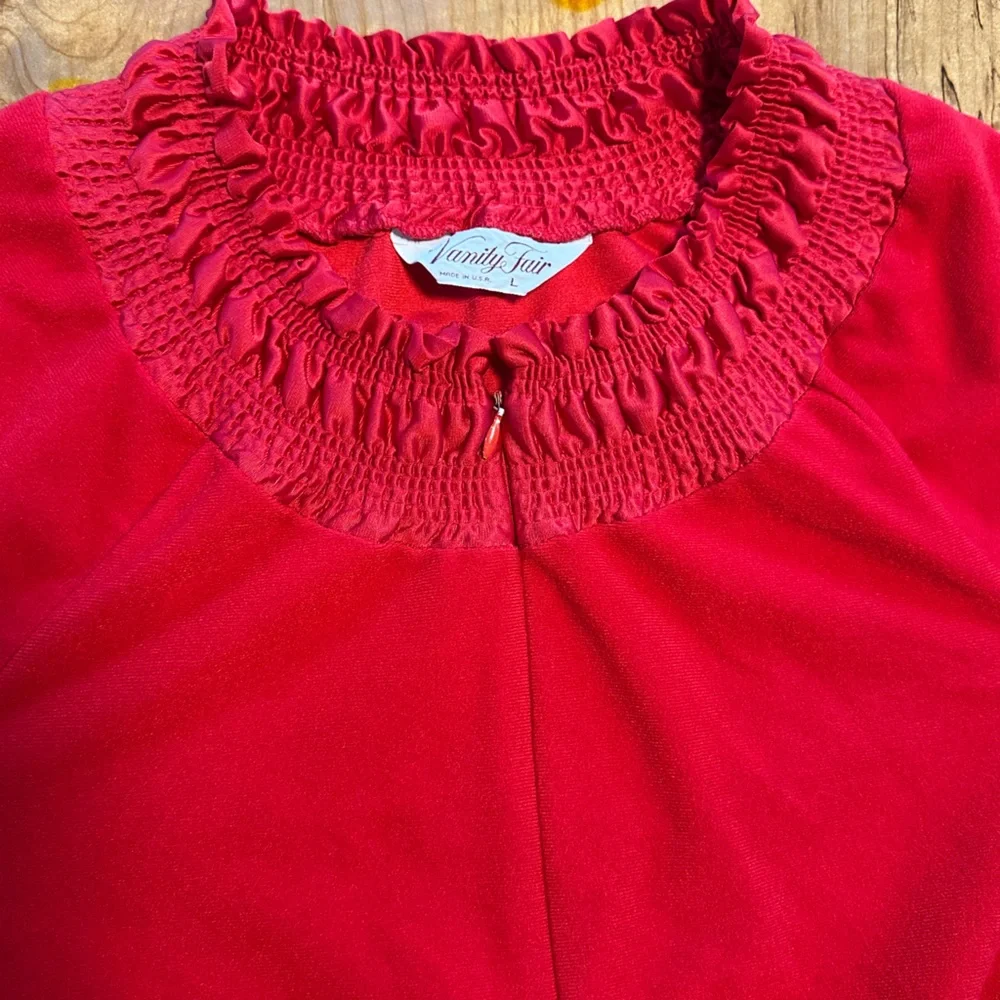 Vintage 70s Red Vanity Fair Lounge Maxi House Dress Sleepwear Large Traditional